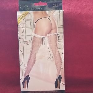 NIB Dreams Baci Lingerie Lace Fishnet Thigh-Hi, QS
